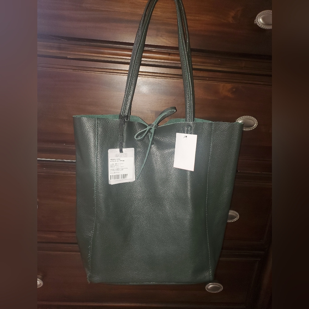 MARLON VERDE Made In Italy Leather Unlined Shopper Big Tote